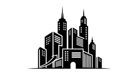 Fototapeta premium Black and white city skyline buildings.