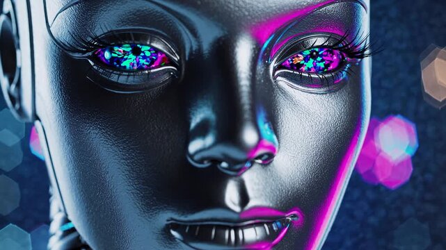 Futuristic robot face with glowing eyes artificial intelligence concept
