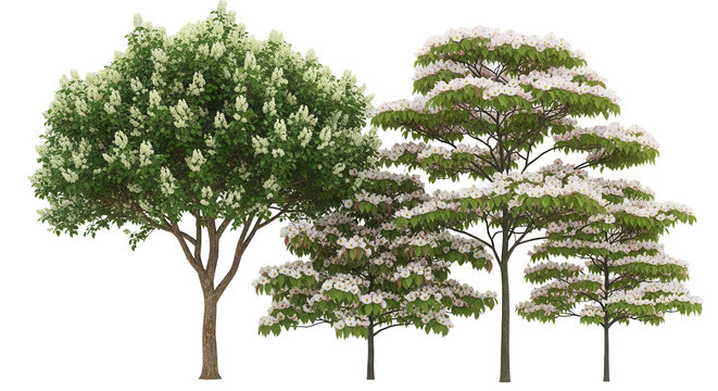 3d rendering of Dogwood,Maackia amurensis trees on transparent backgroun