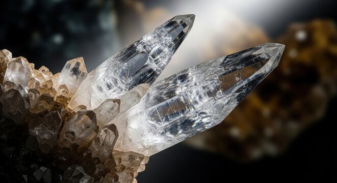 Close-up view of jagged crystalline quartz mineral structures with sharp points and intricate textures