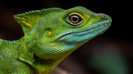 Fototapeta premium Vibrant Green Lizard Portrait Reveals the Intricate Details of a Wild Reptile