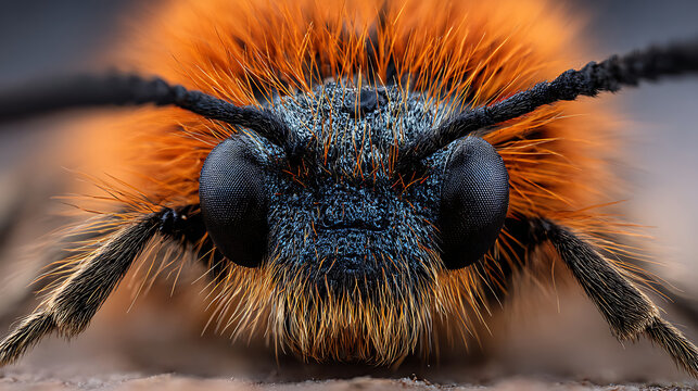 Close-up Extreme Macro Photograph of a Hairy Orange and Black Insect