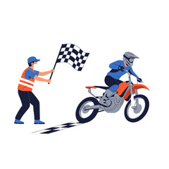 Motocross rider crossing checkered flag finish vector © Dawnside Graphic