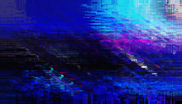 Abstract vibrant digital glitch art with horizontal motion blur lines and futuristic prism pixel noise.