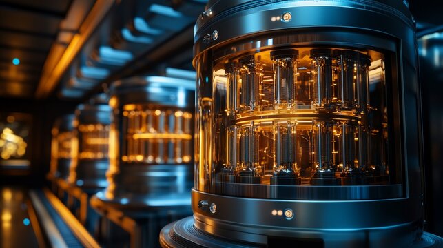 Futuristic servers with a golden glow inside their transparent casings provide a high-tech backdrop for articles on quantum computing and the data centre of the future.