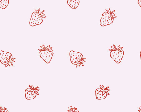 Hand drawn seamless pattern of strawberries. .Design for Fashion and Poster Prints, Card, Sticker.Newborn baby colorful pattern, red, pink strawberry pattern and background. Vector illustration.