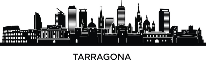 Naklejka premium tarragona skyline silhouette against white background high quality