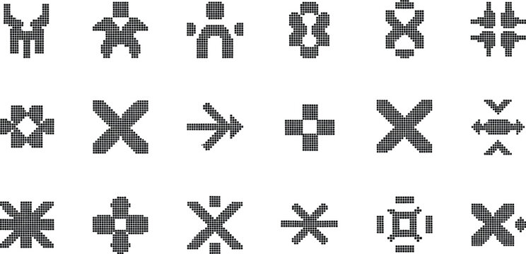 Set of 15 Abstract Geometric Icons with Symbols for Digital Art, Web, and UI Design Projects