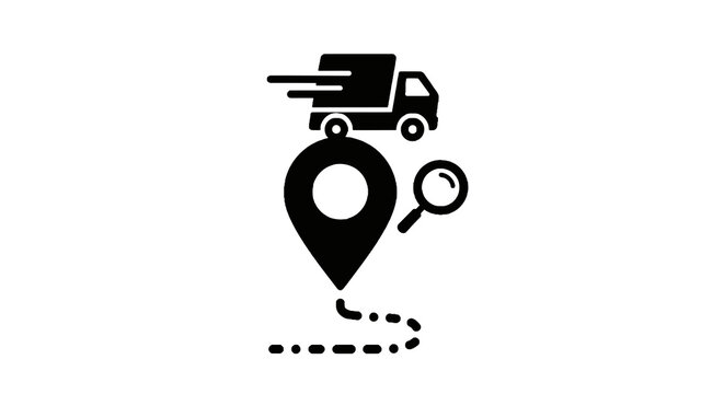 Delivery truck with map location pin.