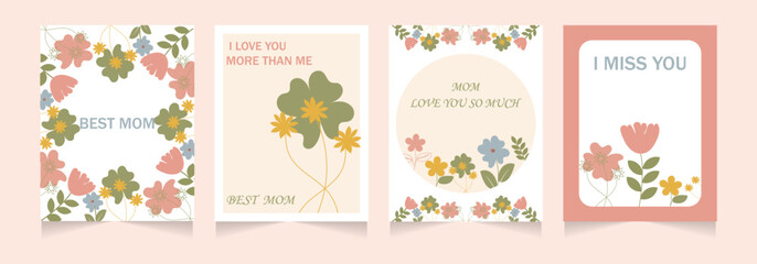 A collection of floral-themed designs or greeting card templates. Decorative flowers, frames and backgrounds for Mother’s Day, Women’s Day, Birthday, Wedding, Baby invitations. Vector illustration. © NURAKTAR