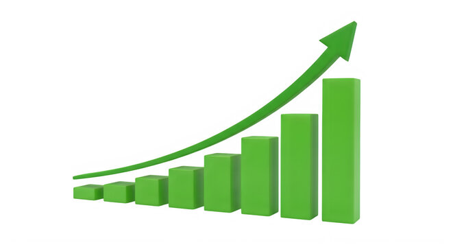 Growing green bar chart with upward trend