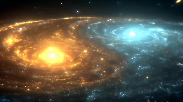 Yin Yang, Chinese philosophy, harmony, balance, Taoism. A vivid depiction of a spiral galaxy, captured in a highresolution digital art style. The central subject is a bright, glowing orb.