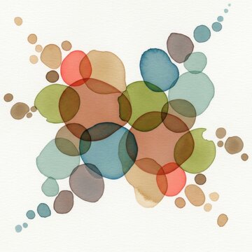Watercolor painting of overlapping translucent circles in earth tones