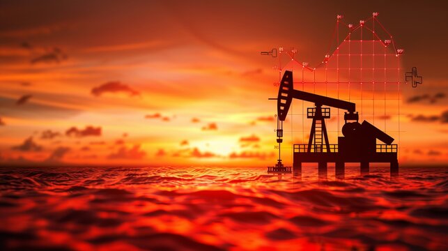 Oil platform amidst economic data highlighting rising gas prices and global oil industry trends