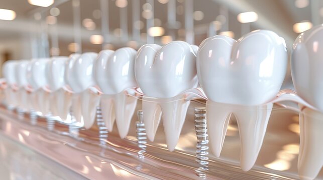 Detailed 3d illustration of the dental implantation process featuring tooth and screw design