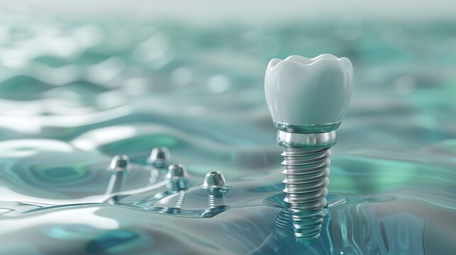Detailed 3d illustration of the dental implantation process featuring tooth and screw design