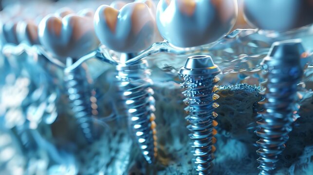3d illustration showcasing the detailed process of dental implantation with tooth and screw design