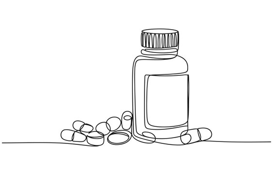 Continuous Line Drawing of Medicine Pills Icon.