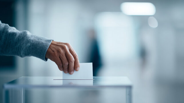 Person casting vote in ballot box