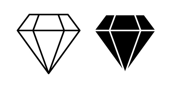 Diamond icon in stroke and solid fill style, displayed in black on white background. Ideal for luxury, value, premium features, and jewelry-related interfaces.