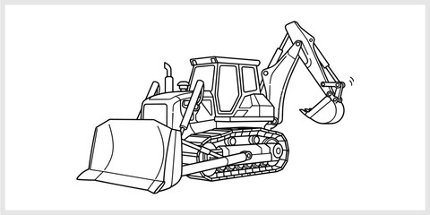 Excavator and Bulldozer Combination Heavy Machine Outline © nizar