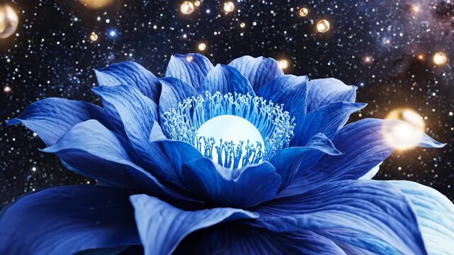 Blue flower in space ideal for travel vlogs and eco-friendly campaigns
