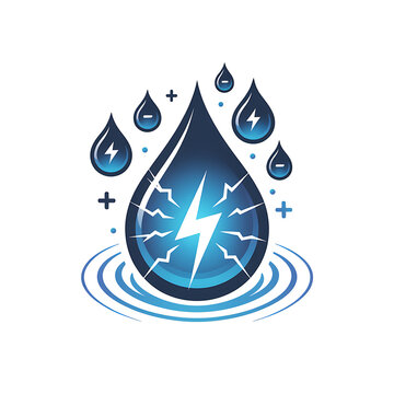 Electricity water drop icon with lightning bolt symbol representing hydropower and renewable energy Isolated on transparent background.