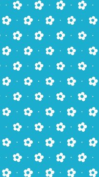 Animated Seamless Pattern Of Rotating Flower Symbols Scrolling Up On A Blue Background, Seamless Loop, 9:16 Vertical Video