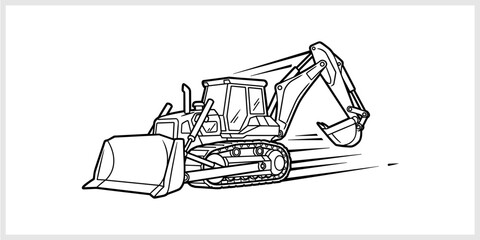 Construction Excavator and Dozer Machine - Line Art © nizar