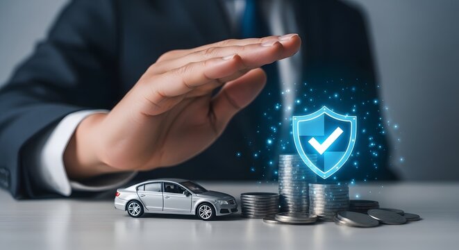Protecting your vehicle a hand shielding a car with insurance coverage