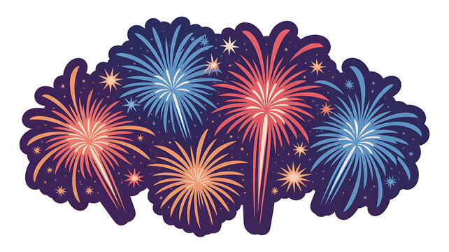 Colorful fireworks display Isolated on transparent background, celebration, festival, event, party illustration.