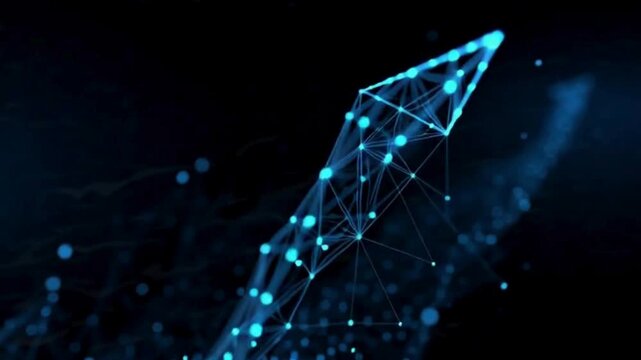 Digital Data Network Visualization Showing Connecting Nodes and Lines with Glowing Blue Effect