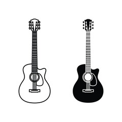 Naklejka premium Black and white acoustic guitars comparison illustration