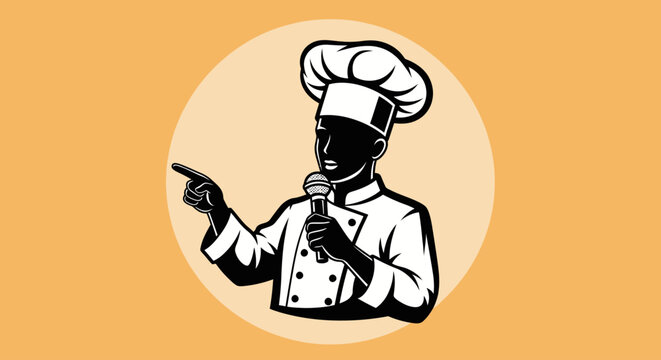 Chef Speaker Pointing with Microphone