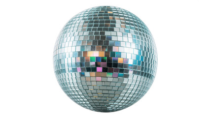 Obraz premium Shiny disco ball with small reflective mirror squares isolated on a plain white background