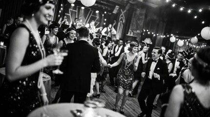 1920s flapper party with dancing and live music