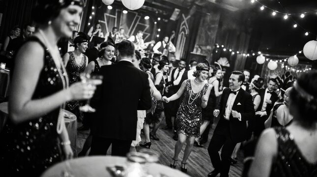 1920s flapper party with dancing and live music