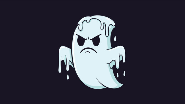 Grumpy melting ghost character illustration with an angry expression for halloween spooky season and humorous paranormal themes.