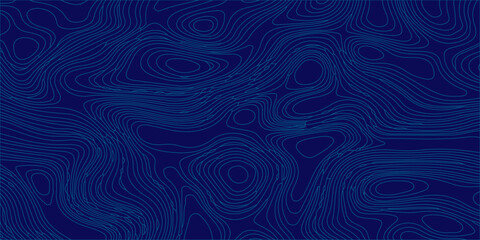 Blue topographic map background with abstract contour lines, dark navy wavy texture for tech and outdoor design. abstract dark blue background featuring intricate topographic contour lines. © Creative Lis