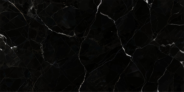Premium black marble texture featuring bold metallic silver veins and subtle white lines, polished dark stone surface ideal for elegant modern interiors and graphics