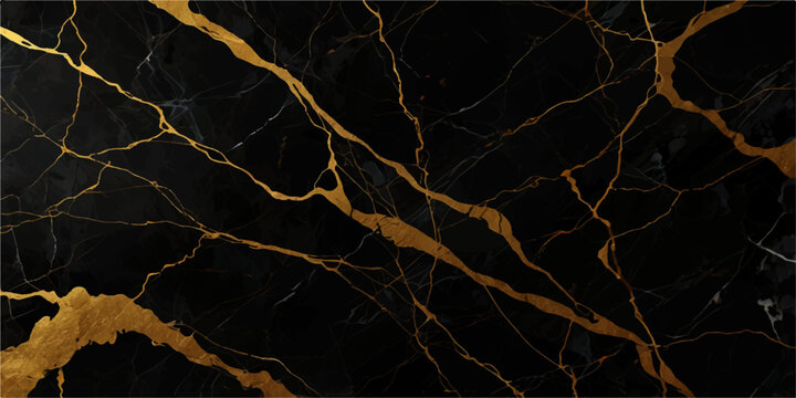 Luxurious black marble texture with dramatic gold veining, elegant dark stone background with metallic cracks for premium interior and modern design use