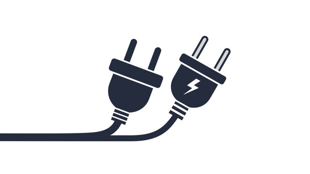Pair of electrical power plugs with a lightning bolt symbol representing energy and connectivity on a plain white background.