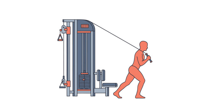 Tricep pushdown exercise on cable machine gym illustration