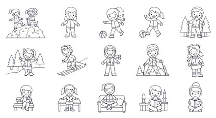 Obraz premium Kids winter activities cartoon