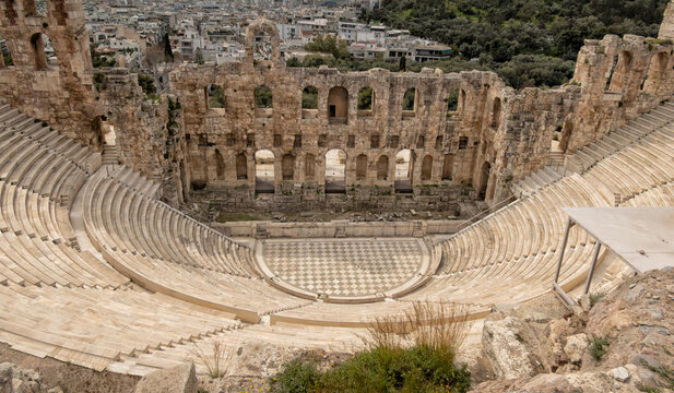 The Odeon of Herod Atticus (or "Herodeum" or "Herodion") on the southern slopes of the Acropolis, Athens, Greece