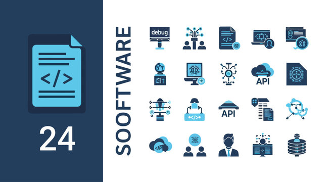 Software development icon set for web programming and data technology