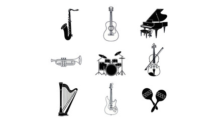 Musical instruments collection on white © Darwaty