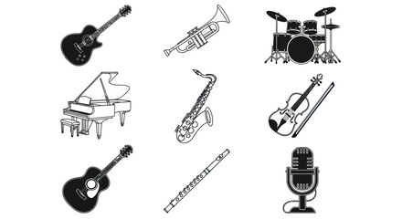 Musical instruments silhouettes on white © Darwaty
