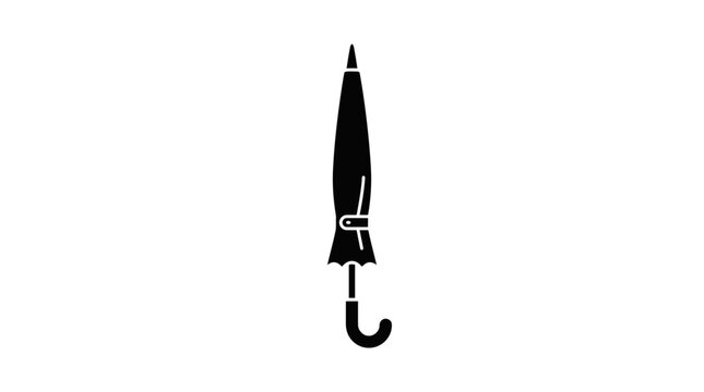 Simple flat design icon of a closed black umbrella, representing essential protection from rain and adverse weather conditions. Ideal for web and mobile application design