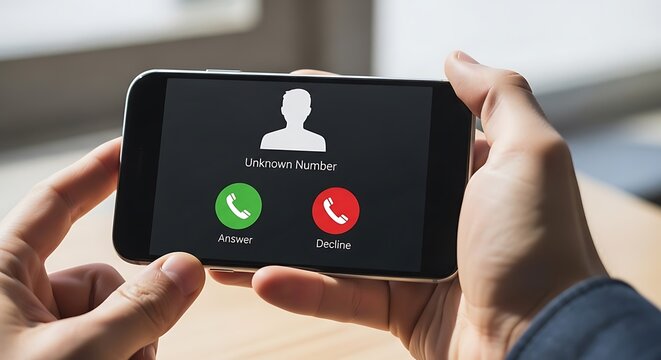 Person holding phone with unknown call